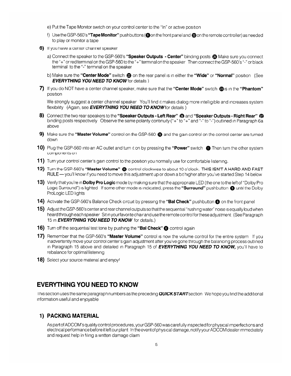 Everything you need to know, 1) packing material | Adcom GSP-560 User Manual | Page 7 / 14