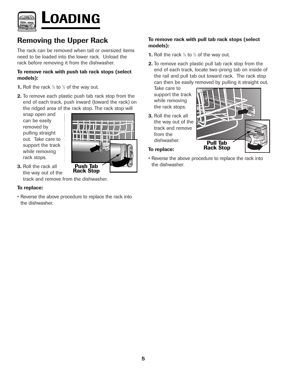 Oading, Removing the upper rack | Samsung DB5710DT User Manual | Page 6 / 17