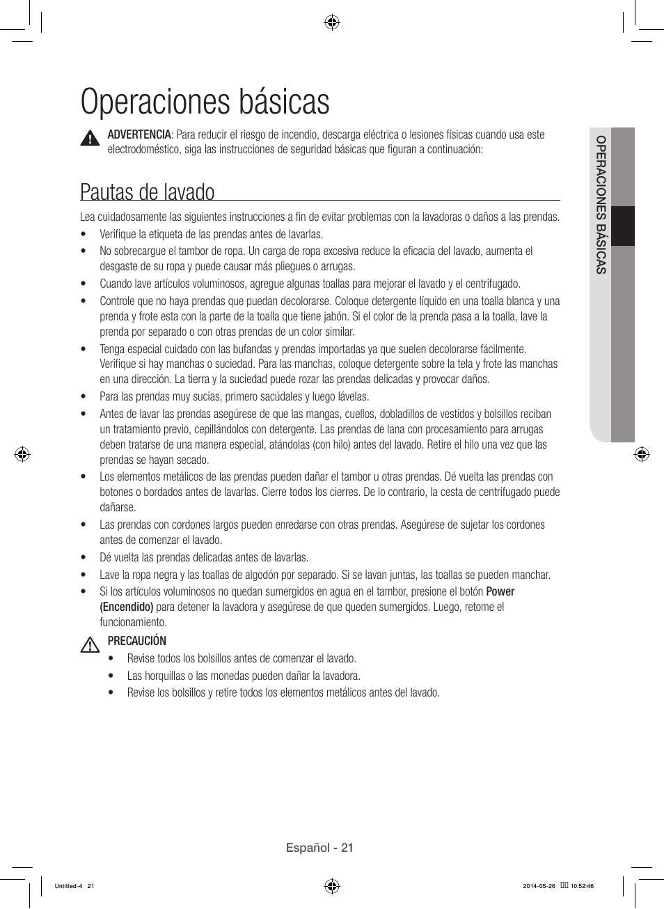 Operaciones básicas, Pautas de lavado | Samsung WB09H7300GP-A1 User Manual | Page 109 / 132