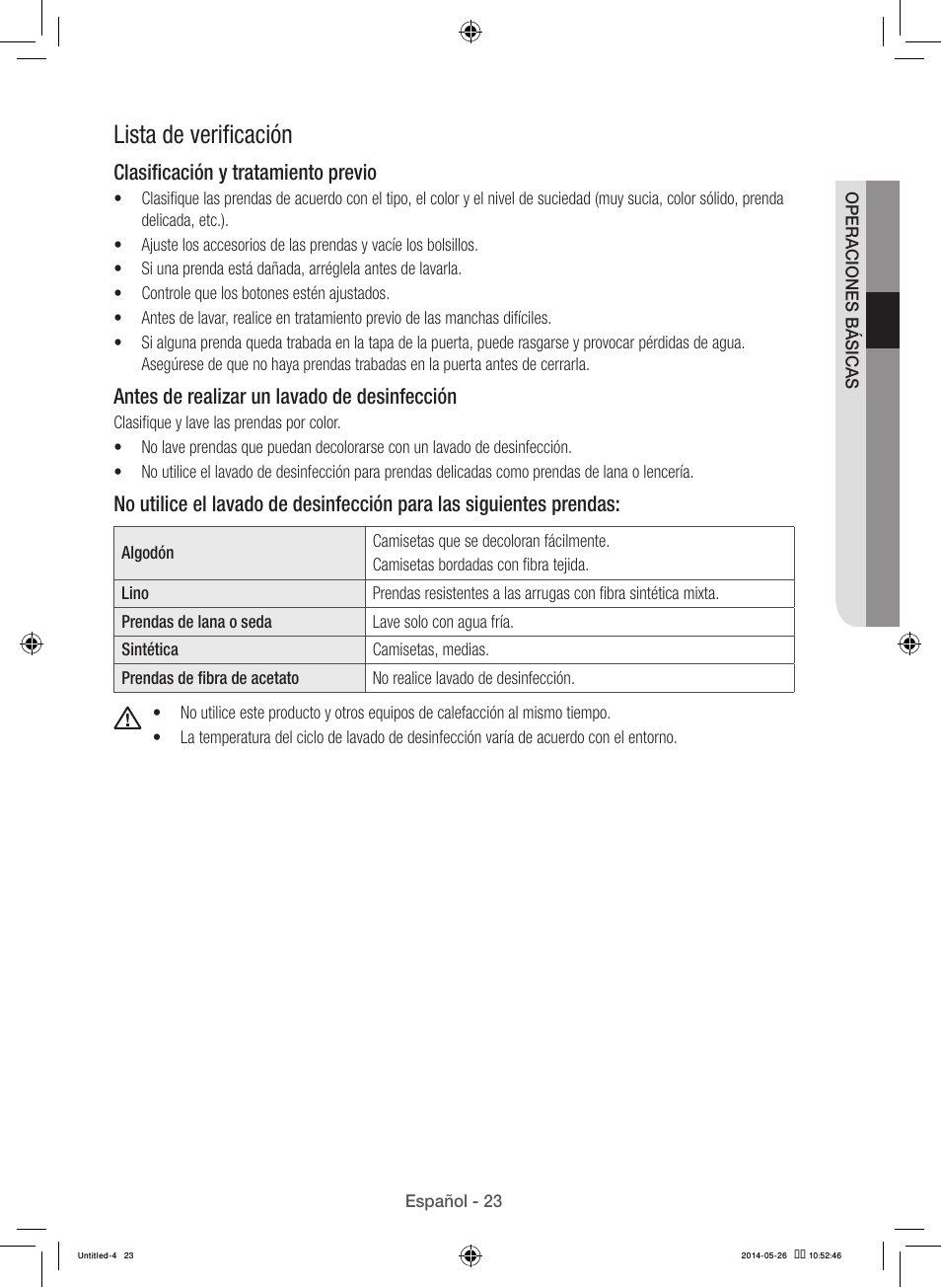 Lista de verificación, Clasificación y tratamiento previo, Antes de realizar un lavado de desinfección | Samsung WB09H7300GP-A1 User Manual | Page 111 / 132
