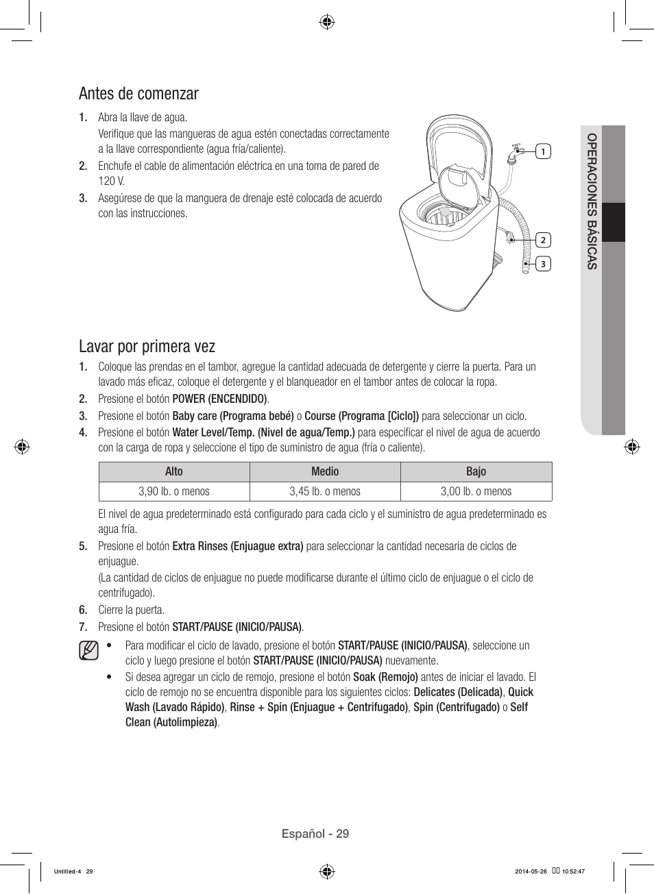 Antes de comenzar, Lavar por primera vez | Samsung WB09H7300GP-A1 User Manual | Page 117 / 132