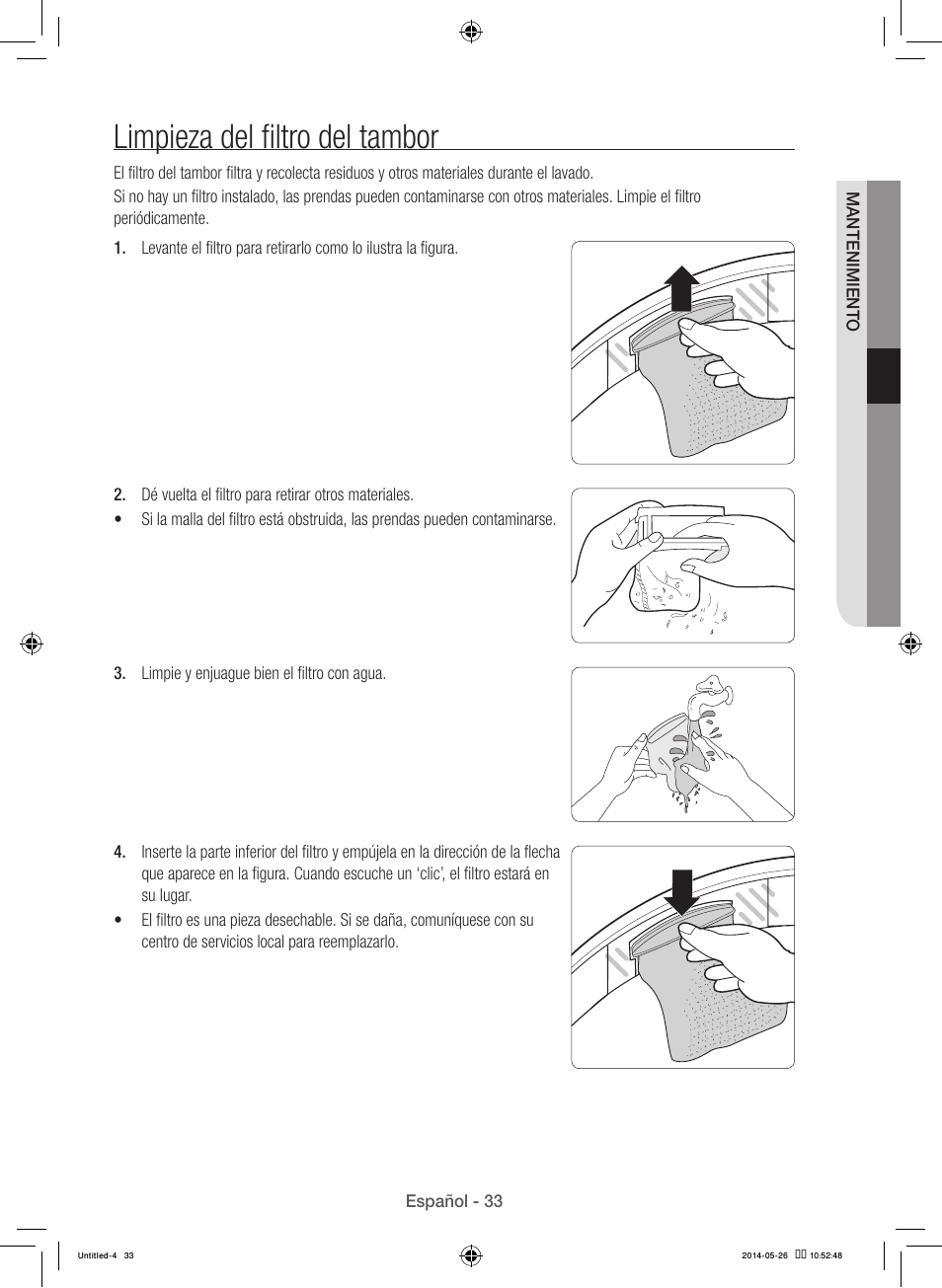 Limpieza del filtro del tambor | Samsung WB09H7300GP-A1 User Manual | Page 121 / 132
