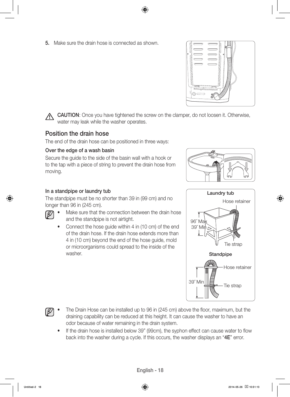 Position the drain hose | Samsung WB09H7300GP-A1 User Manual | Page 18 / 132