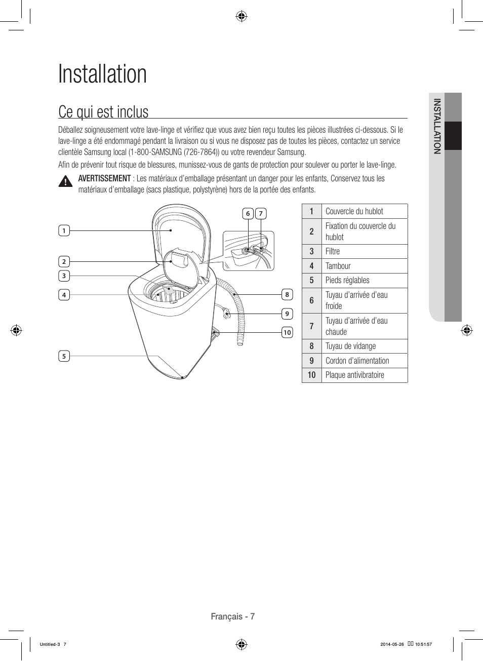 Installation, Ce qui est inclus | Samsung WB09H7300GP-A1 User Manual | Page 51 / 132