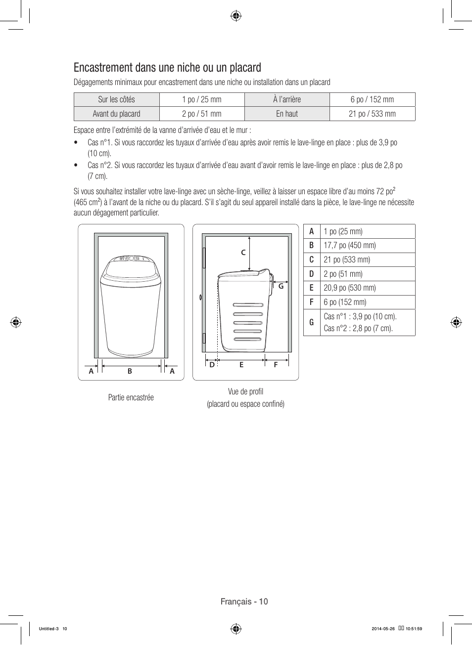 Encastrement dans une niche ou un placard | Samsung WB09H7300GP-A1 User Manual | Page 54 / 132