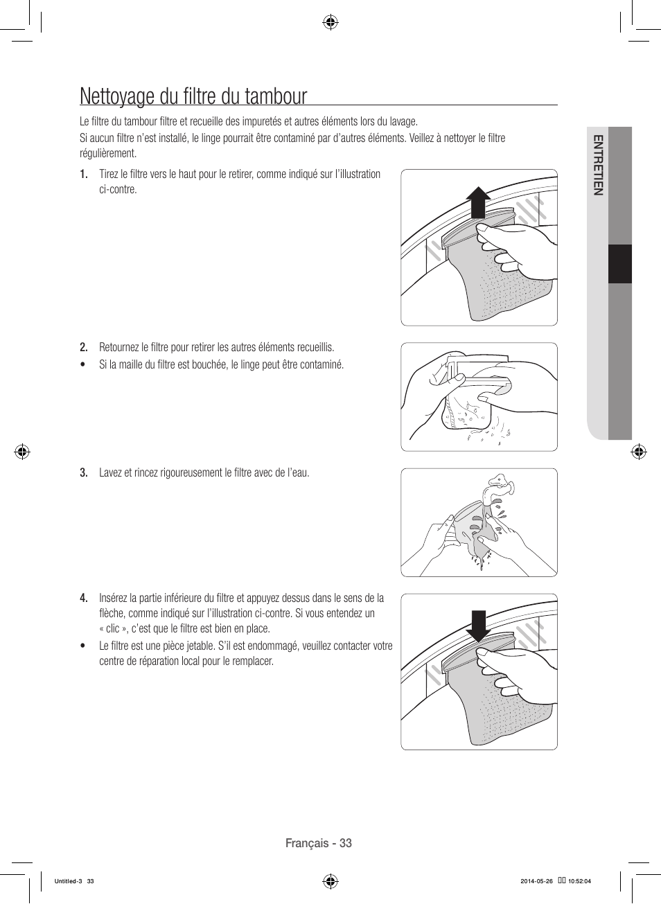 Nettoyage du filtre du tambour | Samsung WB09H7300GP-A1 User Manual | Page 77 / 132