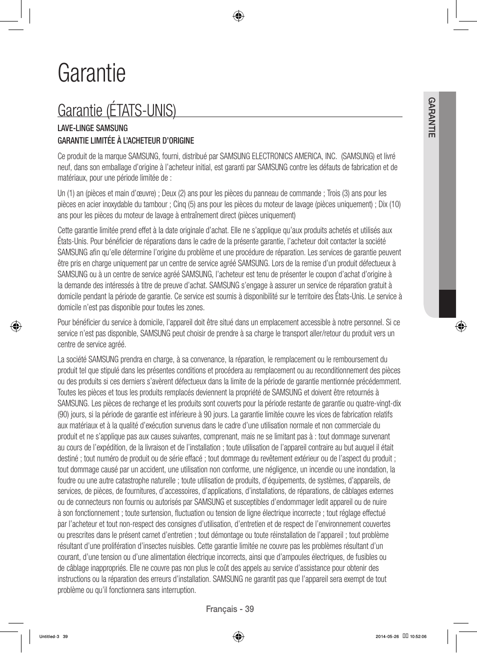 Garantie, Garantie (états-unis) | Samsung WB09H7300GP-A1 User Manual | Page 83 / 132