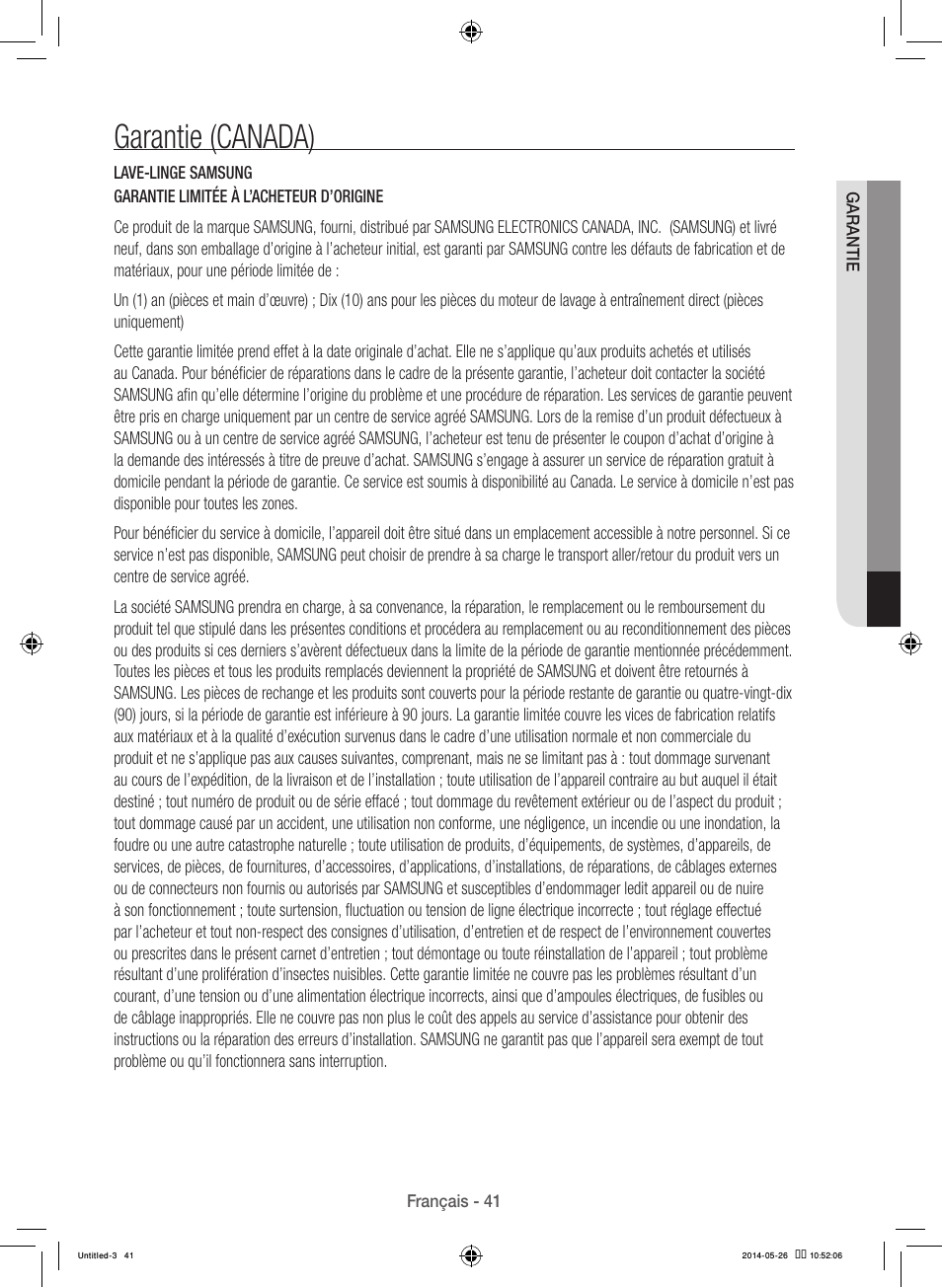 Garantie (canada) | Samsung WB09H7300GP-A1 User Manual | Page 85 / 132