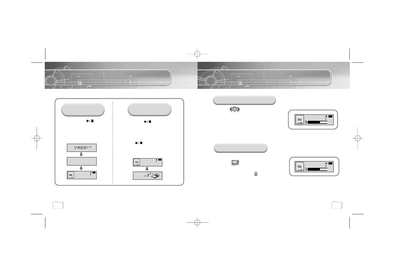 Basic usage, Listening to music with yepp, Setting up volume/hold functions | Playing music, Stopping music, Adjusting the volume hold function | Samsung YP55V-XAX User Manual | Page 17 / 33