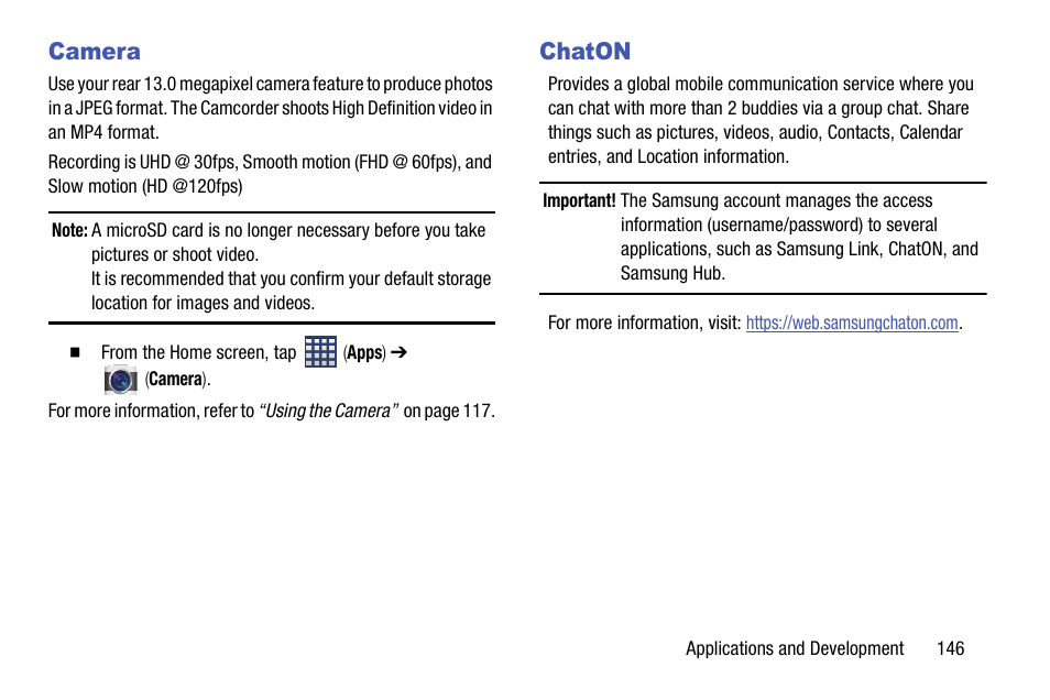Camera, Chaton, Camera chaton | Samsung SM-N900TZKETMB User Manual | Page 153 / 332