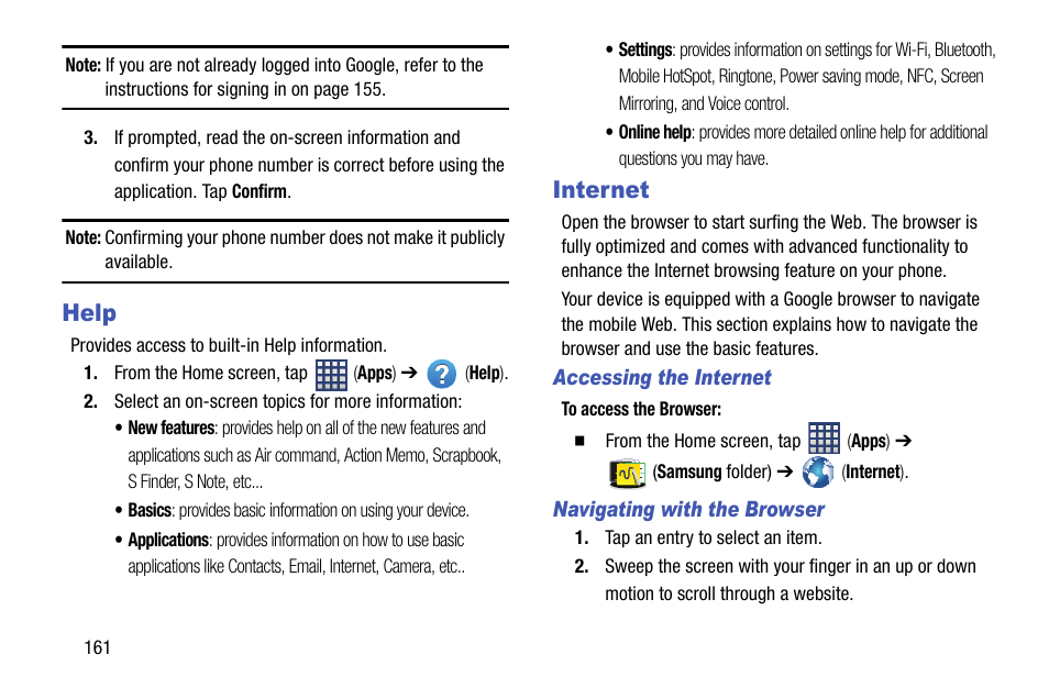 Help, Internet, Help internet | Samsung SM-N900TZKETMB User Manual | Page 168 / 332