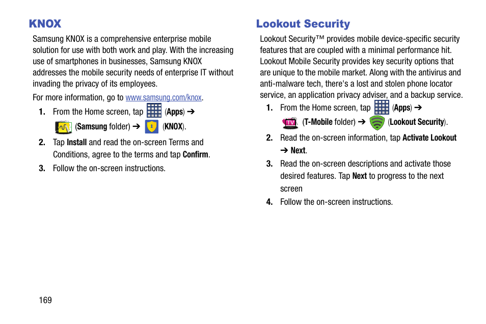 Knox, Lookout security, Knox lookout security | Samsung SM-N900TZKETMB User Manual | Page 176 / 332