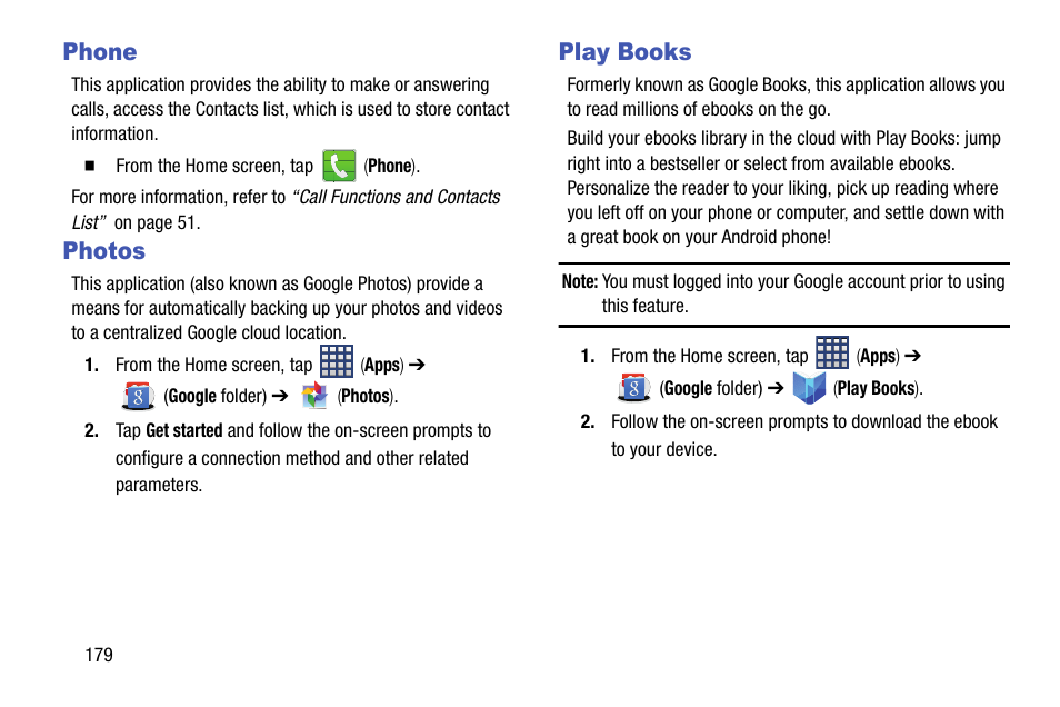 Phone, Photos, Play books | Phone photos | Samsung SM-N900TZKETMB User Manual | Page 186 / 332
