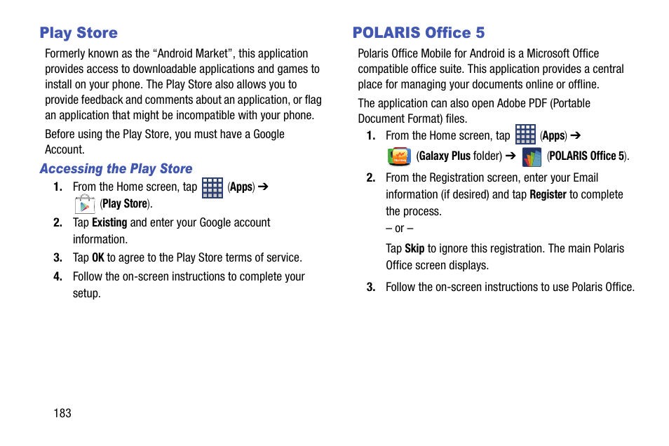 Play store, Polaris office 5, Play store polaris office 5 | Samsung SM-N900TZKETMB User Manual | Page 190 / 332