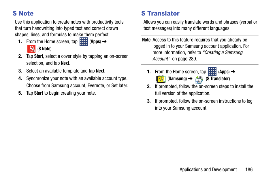 S note, S translator, S note s translator | Samsung SM-N900TZKETMB User Manual | Page 193 / 332