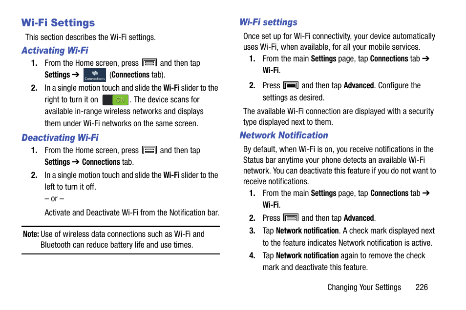 Wi-fi settings | Samsung SM-N900TZKETMB User Manual | Page 233 / 332