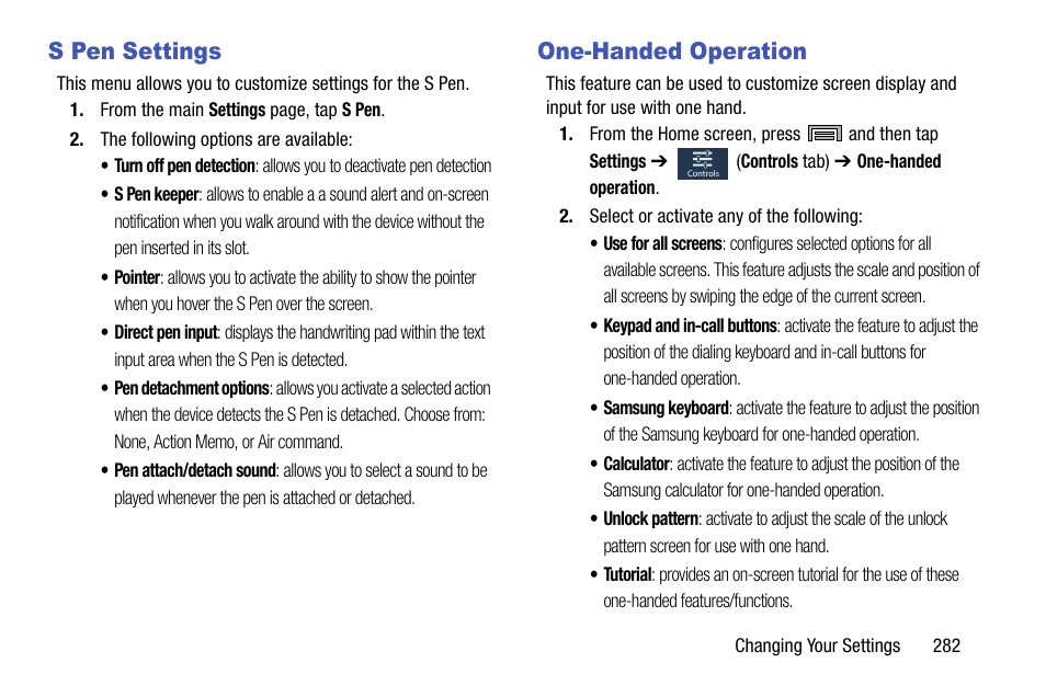 S pen settings, One-handed operation, S pen settings one-handed operation | Samsung SM-N900TZKETMB User Manual | Page 289 / 332