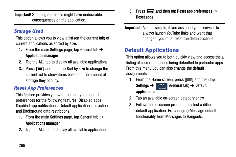 Default applications | Samsung SM-N900TZKETMB User Manual | Page 306 / 332