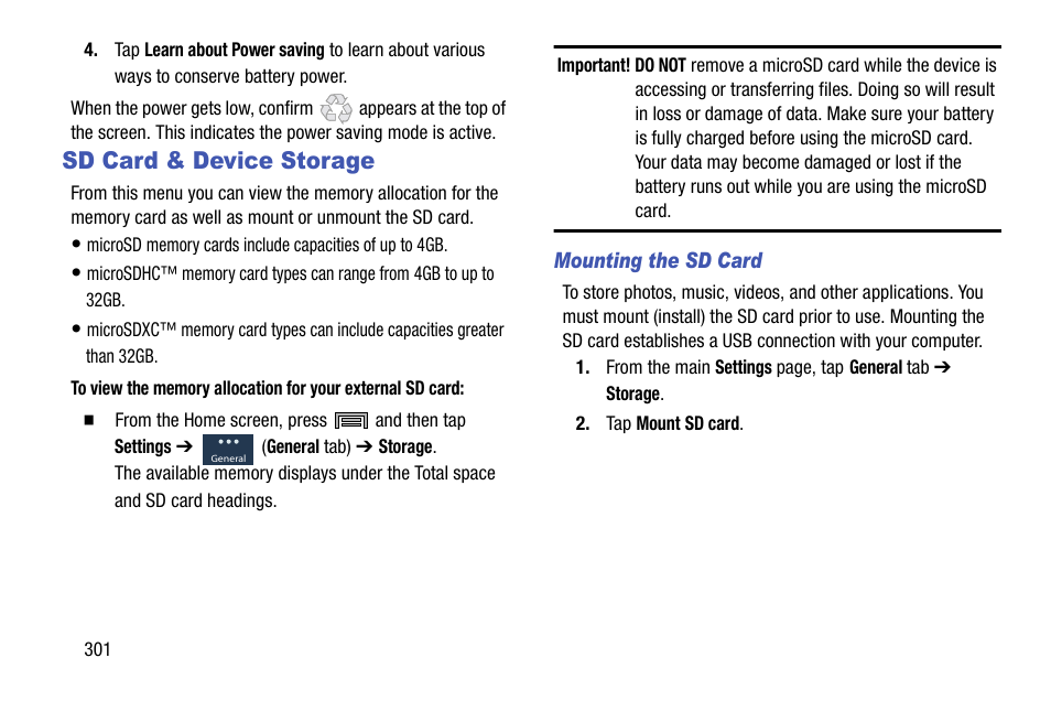 Sd card & device storage | Samsung SM-N900TZKETMB User Manual | Page 308 / 332