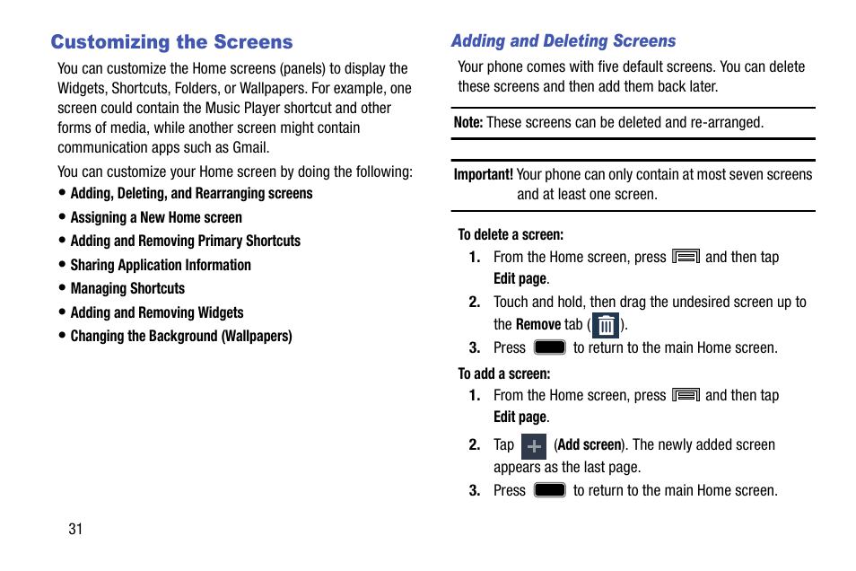Customizing the screens | Samsung SM-N900TZKETMB User Manual | Page 38 / 332