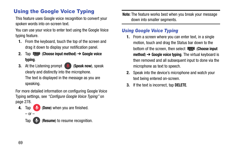 Using the google voice typing | Samsung SM-N900TZKETMB User Manual | Page 76 / 332