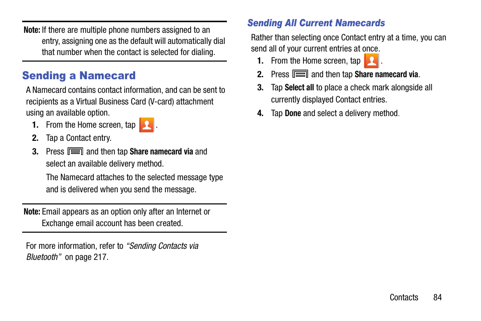 Sending a namecard | Samsung SM-N900TZKETMB User Manual | Page 91 / 332