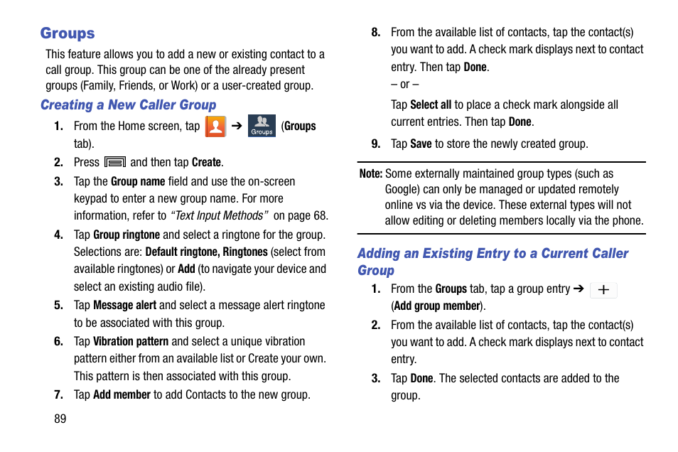 Groups | Samsung SM-N900TZKETMB User Manual | Page 96 / 332