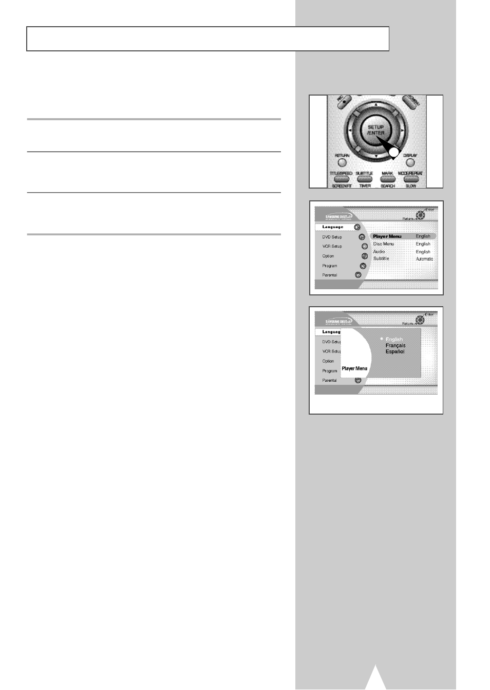 Menu language | Samsung DVDV2500V-XAA User Manual | Page 17 / 67
