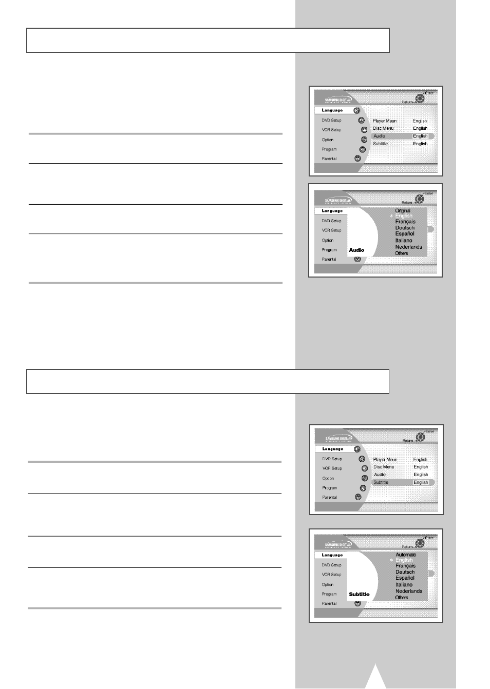 Subtitle language, Audio language | Samsung DVDV2500V-XAA User Manual | Page 25 / 67