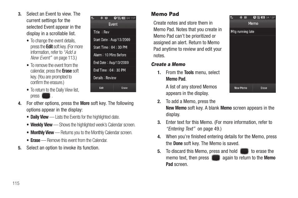 Memo pad, Create a memo | Samsung SCH-R860ZKAMTR User Manual | Page 118 / 180