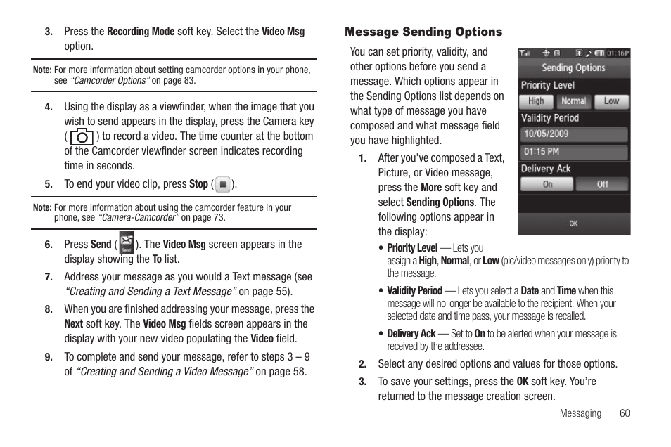 Message sending options | Samsung SCH-R860ZKAMTR User Manual | Page 63 / 180