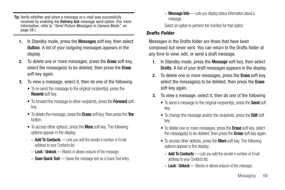 Drafts folder | Samsung SCH-R860ZKAMTR User Manual | Page 67 / 180