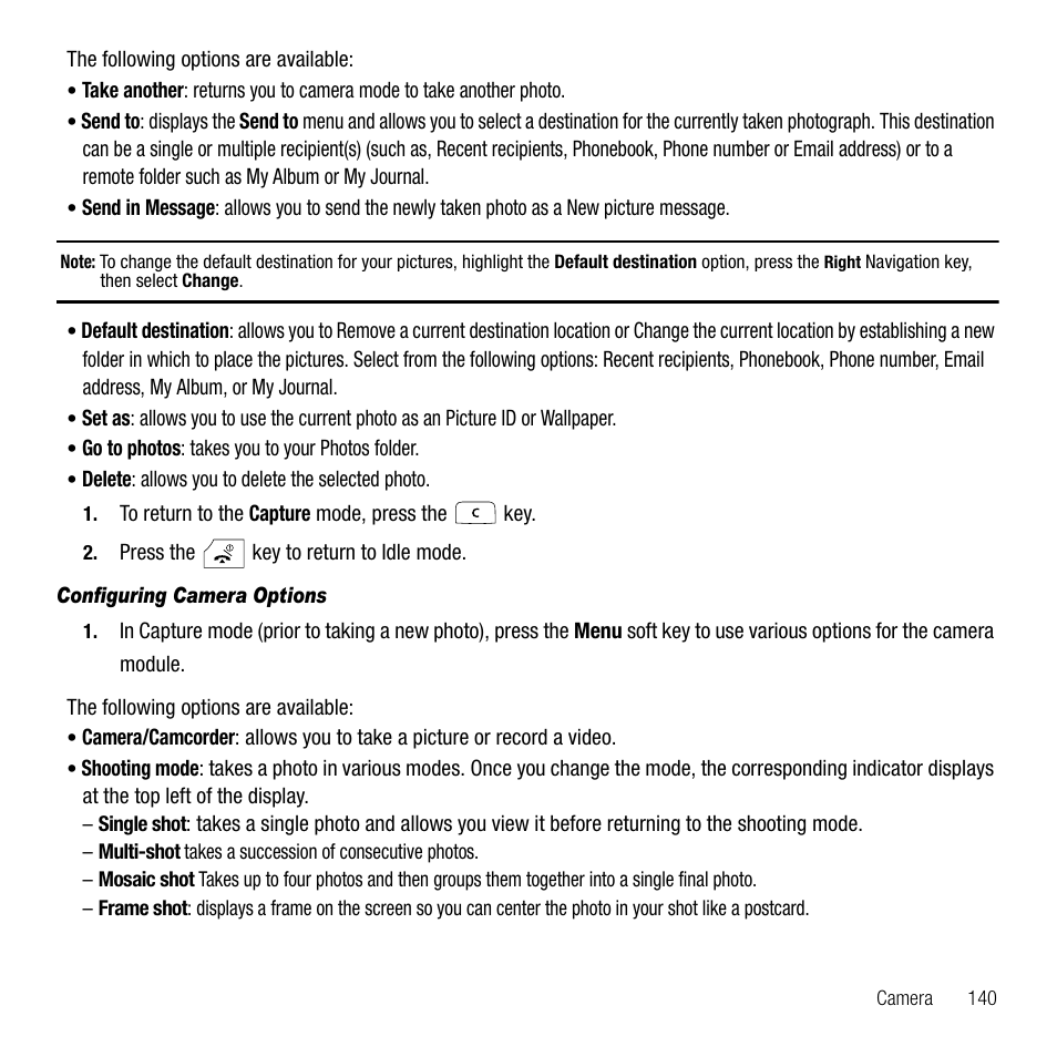 Configuring camera options | Samsung SGH-T339RRATMB User Manual | Page 143 / 184