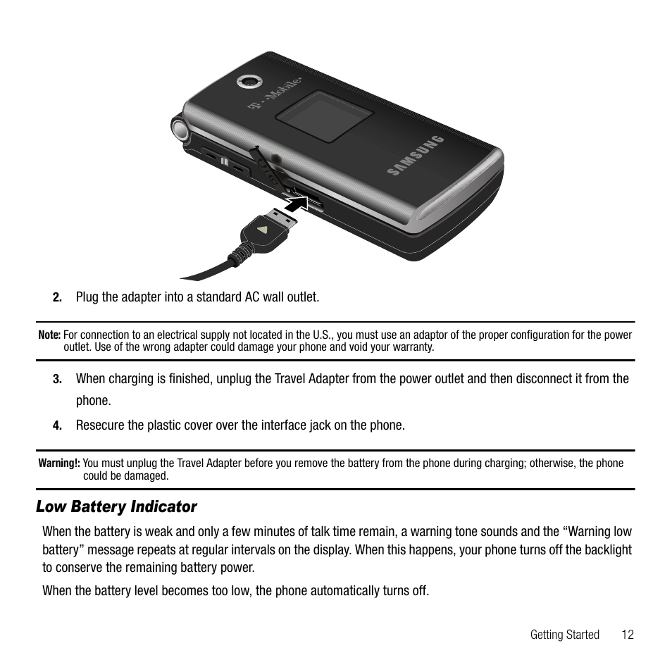 Low battery indicator | Samsung SGH-T339RRATMB User Manual | Page 15 / 184