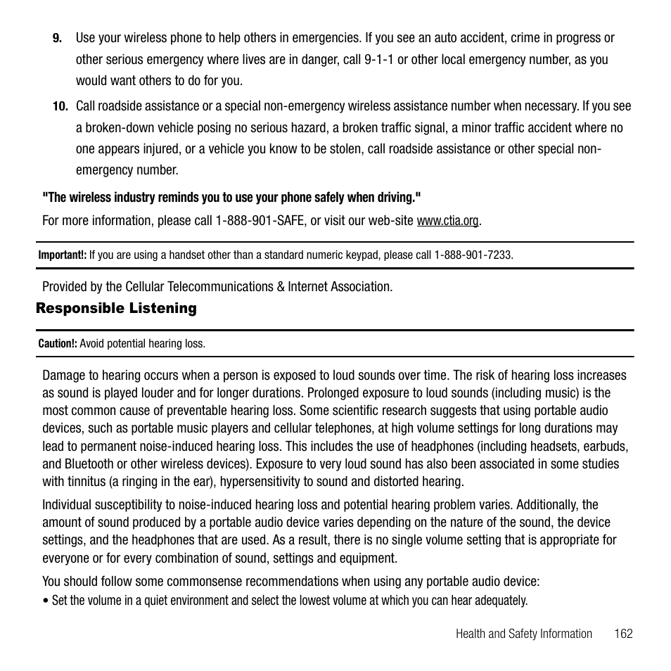 Responsible listening | Samsung SGH-T339RRATMB User Manual | Page 165 / 184