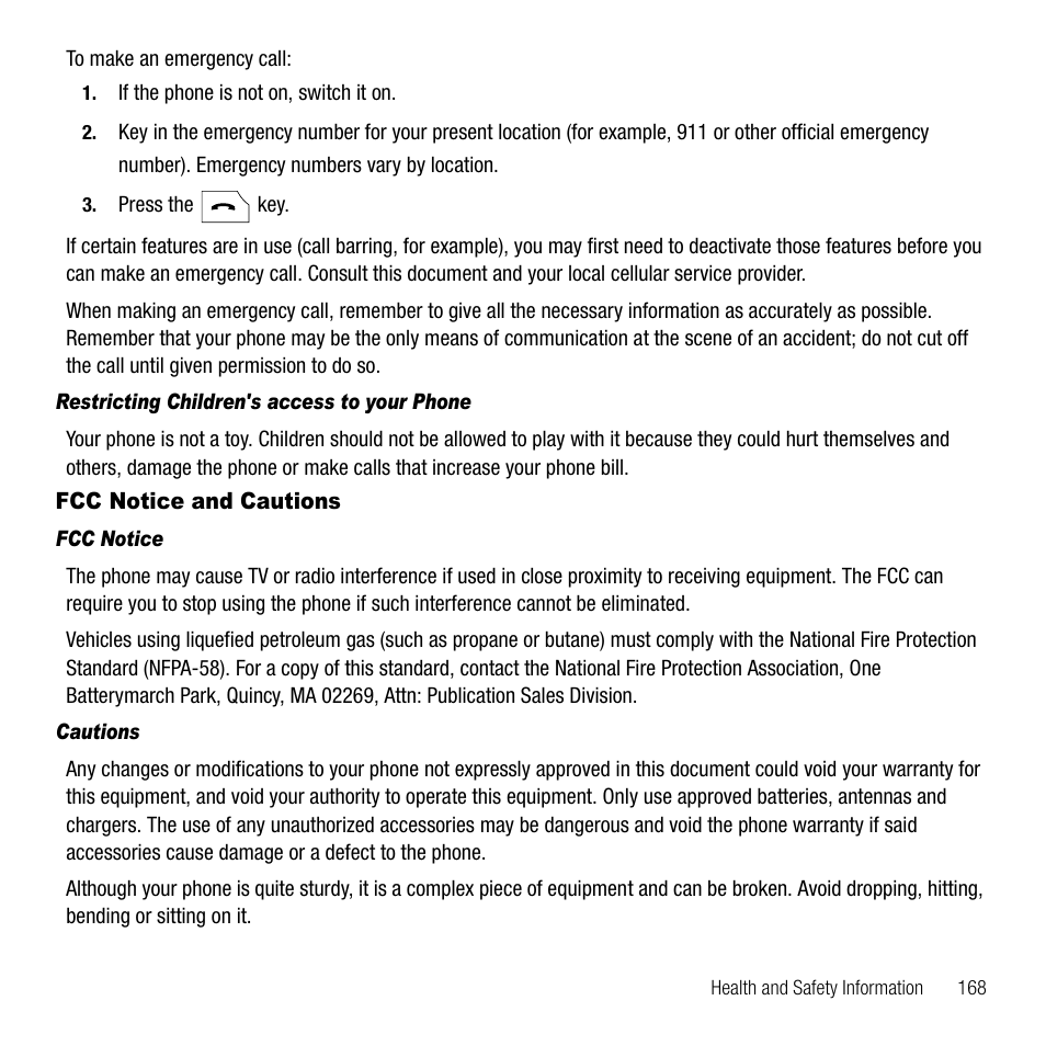 Restricting children's access to your phone, Fcc notice and cautions, Fcc notice | Cautions | Samsung SGH-T339RRATMB User Manual | Page 171 / 184