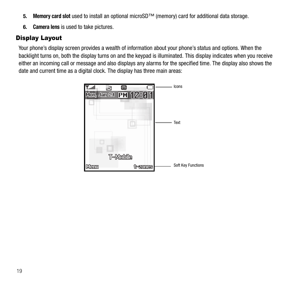 Display layout | Samsung SGH-T339RRATMB User Manual | Page 22 / 184