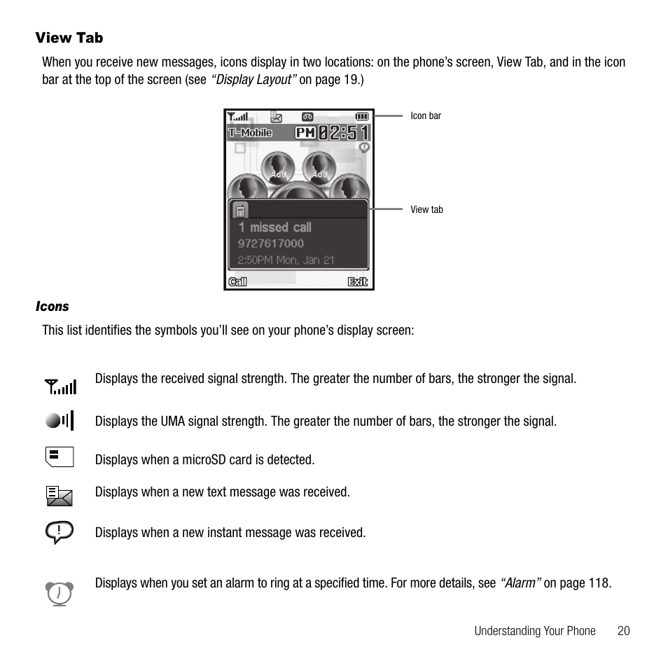 View tab, Icons | Samsung SGH-T339RRATMB User Manual | Page 23 / 184