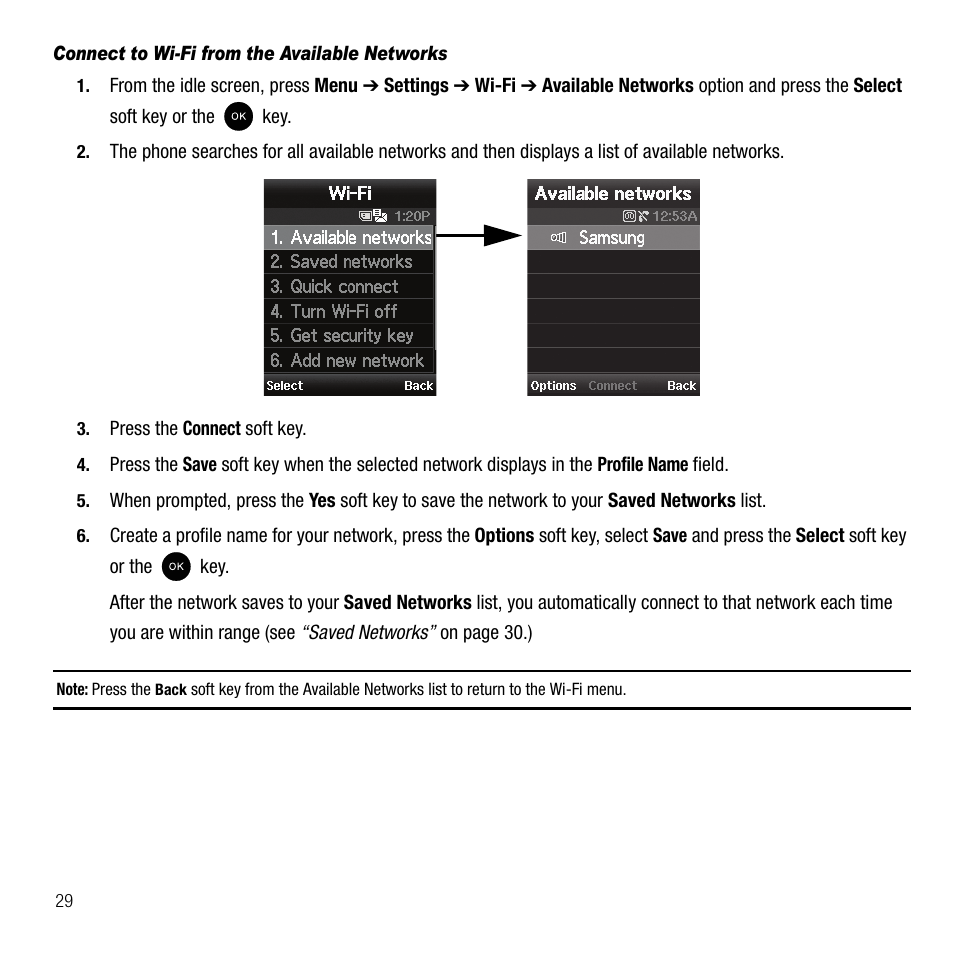 Connect to wi-fi from the available networks | Samsung SGH-T339RRATMB User Manual | Page 32 / 184