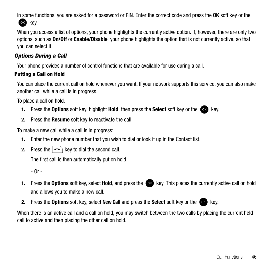 Options during a call | Samsung SGH-T339RRATMB User Manual | Page 49 / 184