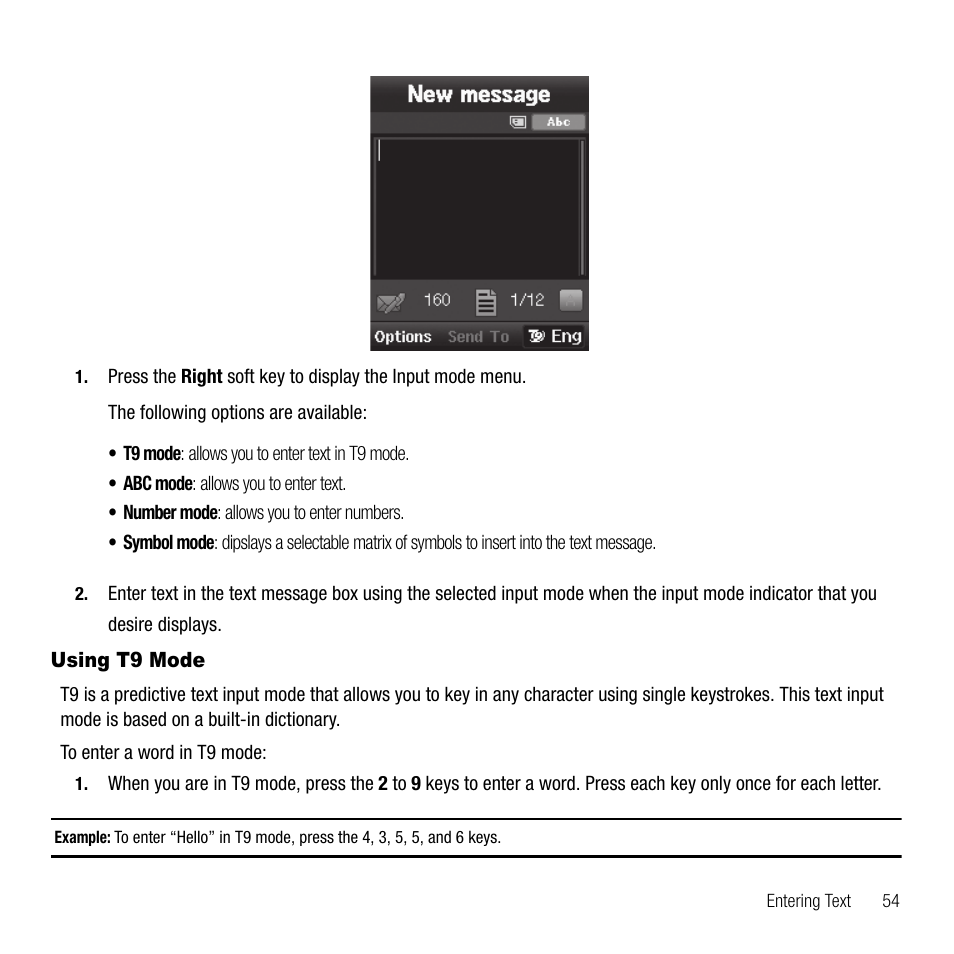 Using t9 mode | Samsung SGH-T339RRATMB User Manual | Page 57 / 184