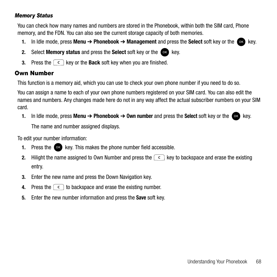 Memory status, Own number | Samsung SGH-T339RRATMB User Manual | Page 71 / 184