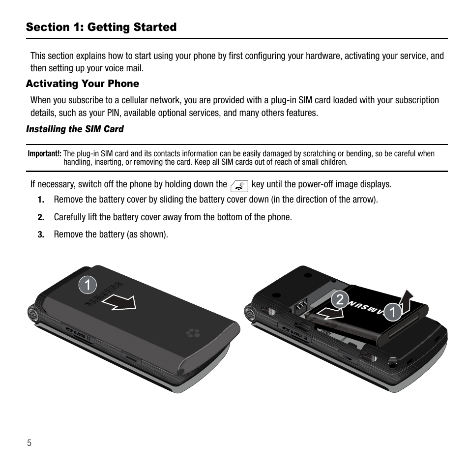 Section 1: getting started, Activating your phone, Installing the sim card | Samsung SGH-T339RRATMB User Manual | Page 8 / 184