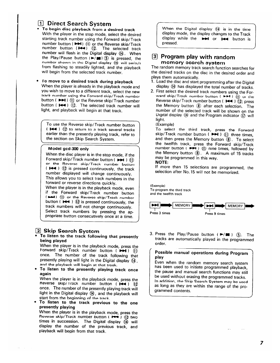 Tl direct search system, D skip search system | Adcom GCD-200 User Manual | Page 6 / 11