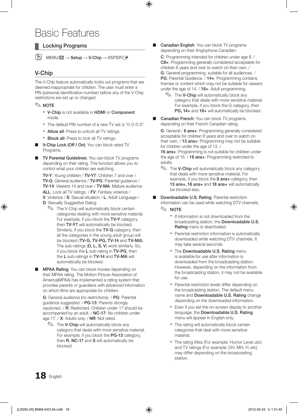 Basic features | Samsung LN46E550F6FXZA User Manual | Page 18 / 35