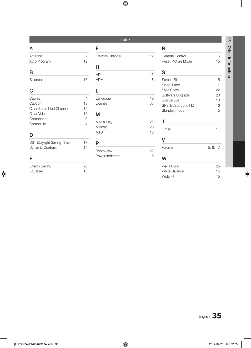 Samsung LN46E550F6FXZA User Manual | Page 35 / 35