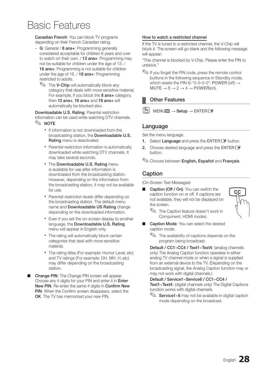 Other features, Basic features | Samsung LT27A300ND-ZA User Manual | Page 28 / 42