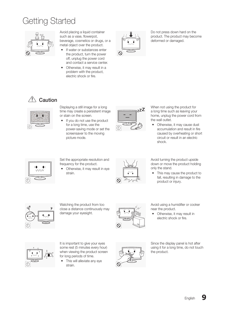 Getting started, Caution | Samsung LT27A300ND-ZA User Manual | Page 9 / 42