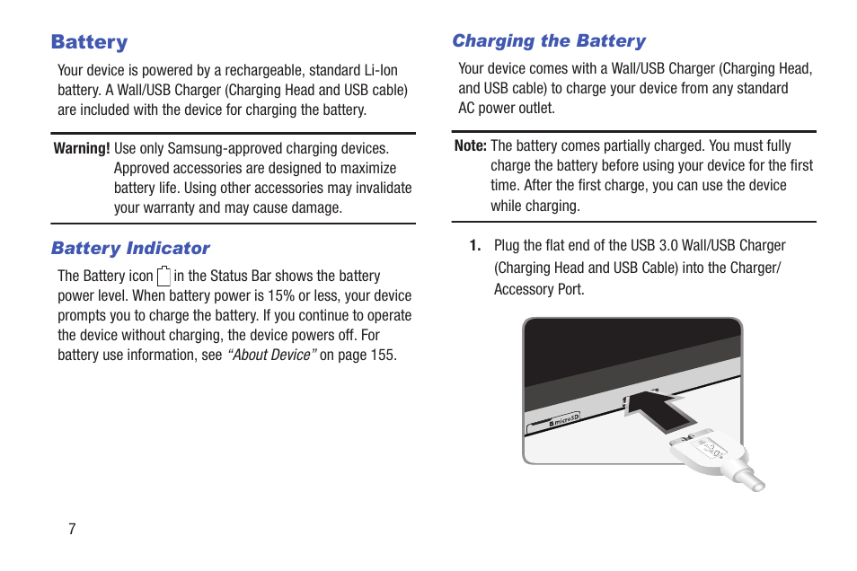 Battery | Samsung SM-P907AZKAATT User Manual | Page 12 / 166