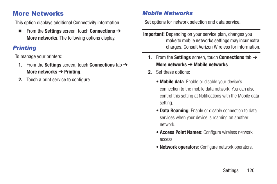 More networks | Samsung SM-P907AZKAATT User Manual | Page 125 / 166